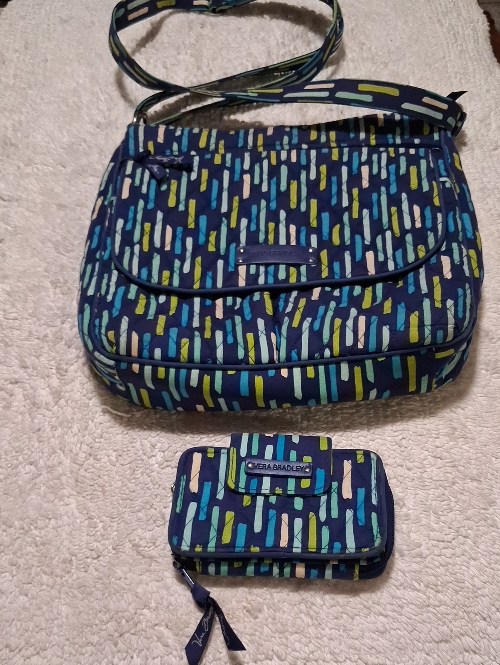 Vera Bradley Navy Multi-Accent Quilted Crossbody with Matching Wallet